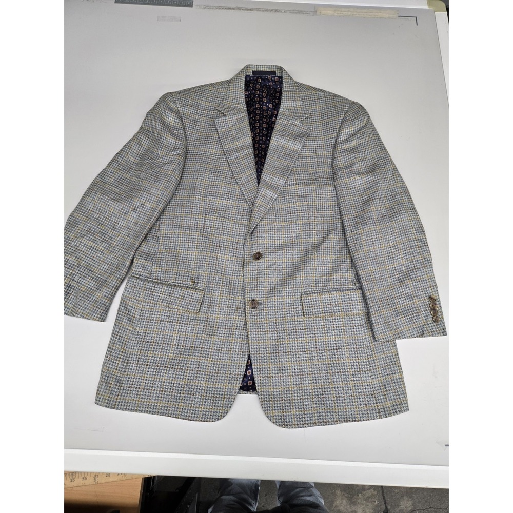 Carroll & Co Men's Silk Linen Wool Blazer Green Window Pane Size 42 Regular USA